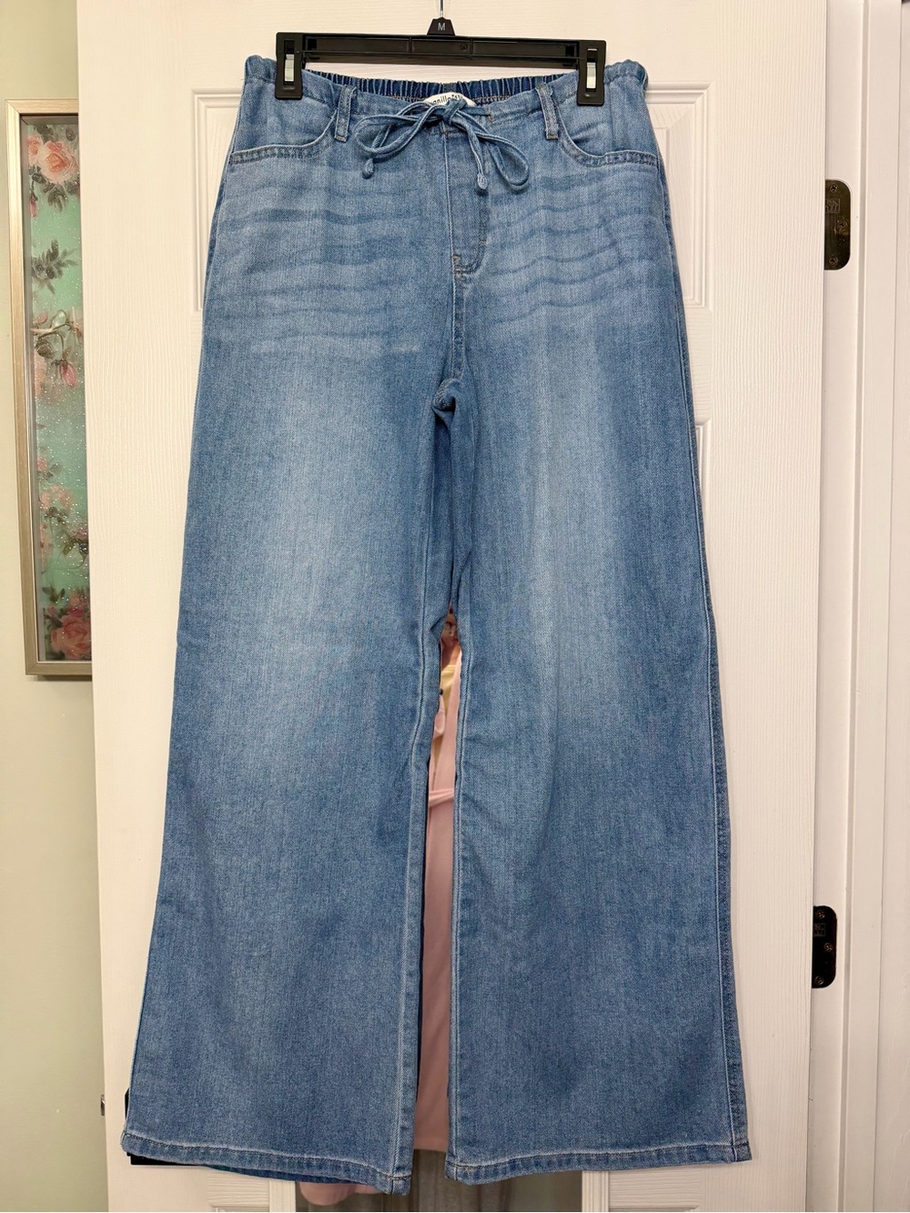 Vanilla Star Wide Leg Drawstring Jeans - Light Blue